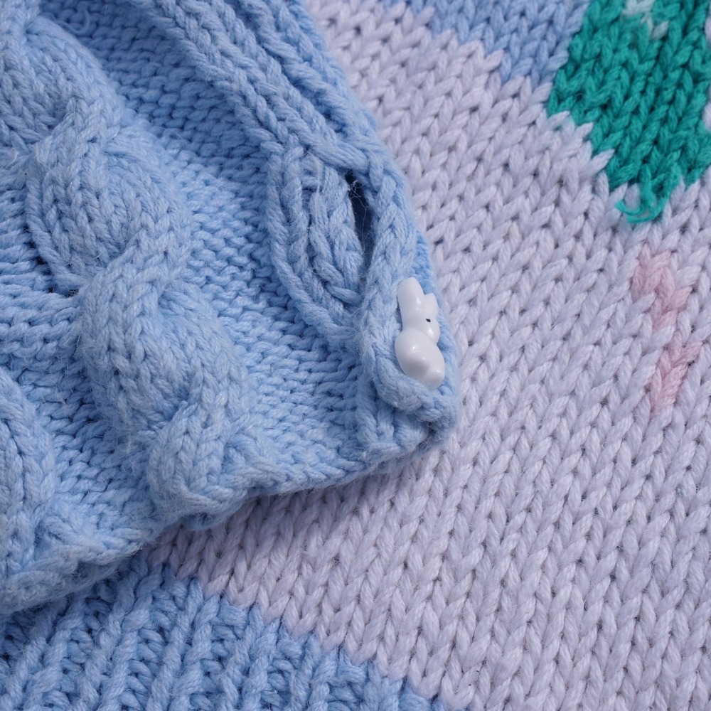 Vintage 1990s‎ Eagle's Eye adorable pastel bunny cotton/ramie handknit sweater - Picture 4 of 8